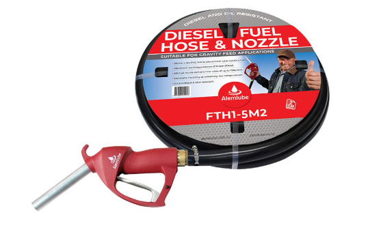 Alemlube Diesel Farm Tank Hose & Nozzle Kit 5m x 25mm ID