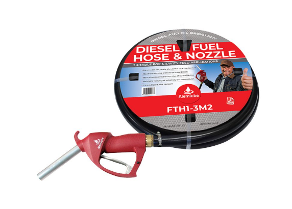 Alemlube Diesel Farm Tank Hose & Nozzle Kit 3m x 25mm ID