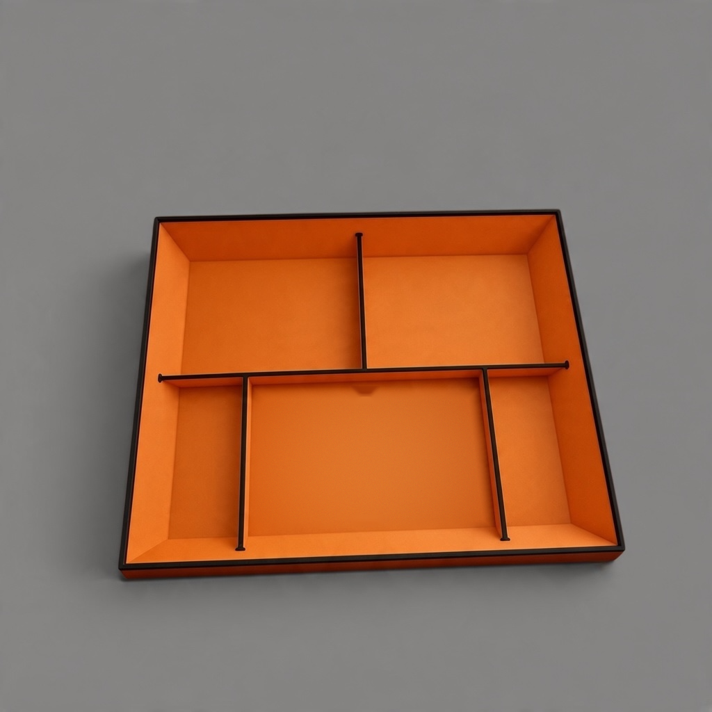 3D printed 5 compartment drop tray in orange and black, for keys, wallet and phone