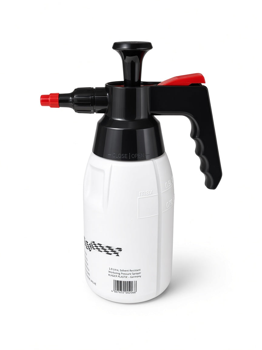 Solvent resistant 1 litre workshop pressure sprayer side view